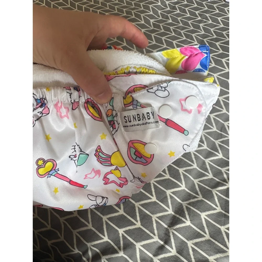 Sunbaby Pocket Cloth Diaper Set 3 Covers 3 Inserts Hearts Rainbow Sun Moon